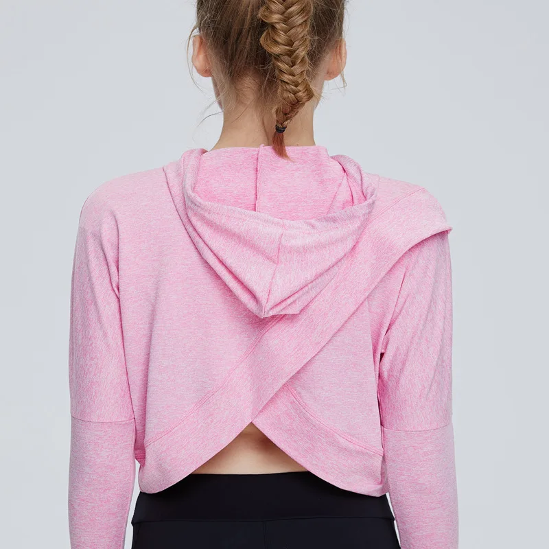 

Women Sport Hoodies Sweatshirt Loose Yoga Shirts Cropped Running Pullover Female Fitness T-shirts Yoga Tops Cross Coat Sportwear