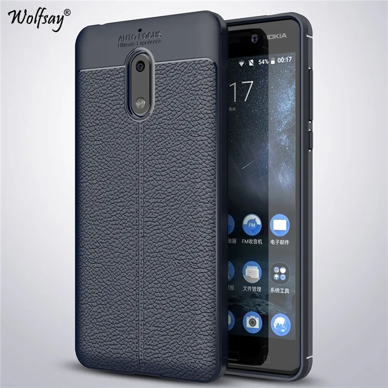 Мягкий ТПУ чехол Wolfsay для Nokia 6 Чехол кожаный текстурный силиконовый чехол для телефона для Nokia 6 Чехол в деловом стиле для Nokia 6 TA-1021 - Цвет: Navyblue