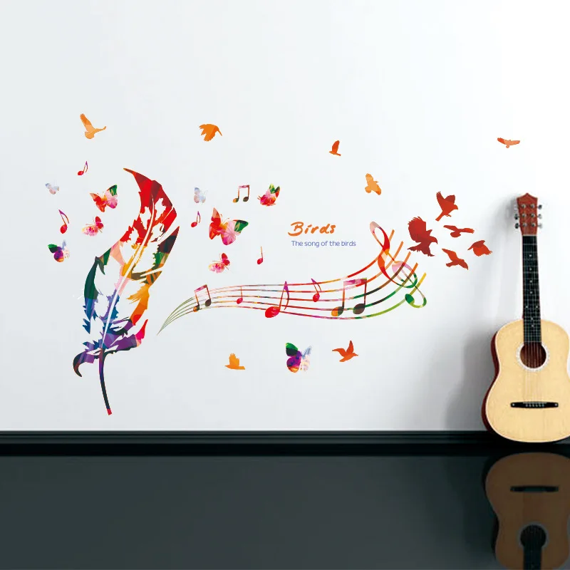 Music Feather Wall Stickers DIY For Kids Rooms Muraux PVC 3D Home Decor Decals | Дом и сад