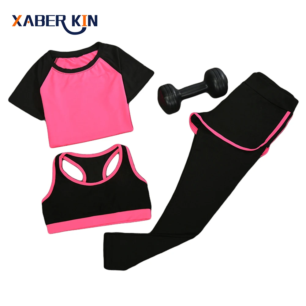 Новинка 2017 Женский комплект для йоги из 3 предметов (рубашка + брюки бюстгальтер)