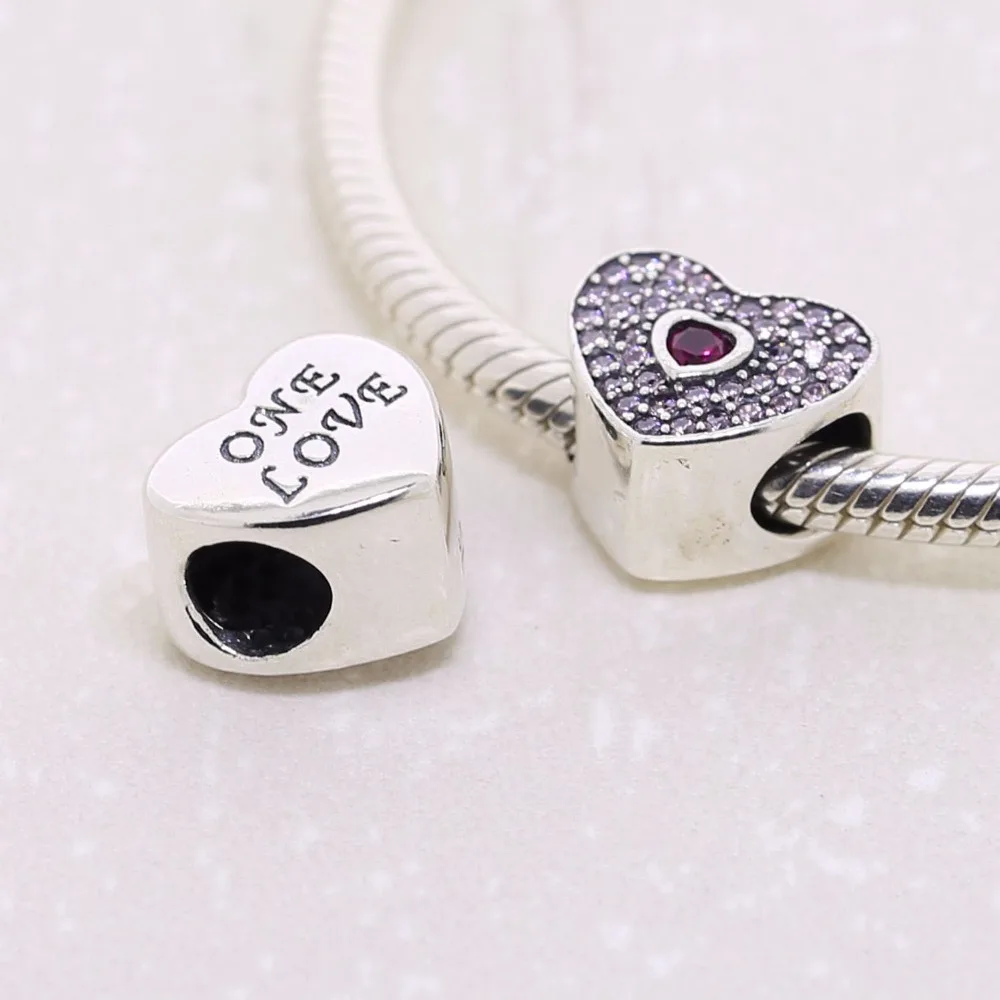 

heart pink CZ Charms Fit Bracelets silver color Crystal jewelry diy beads