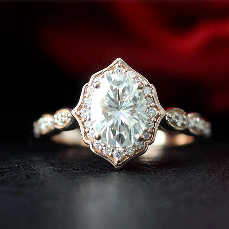Муассанит кольцо 1.00ct карат 5x7 мм овальным вырезом Муассанит Обручение кольцо Твердые 14 К розовое золото Муассанит лаборатория diamond Тесты положительный