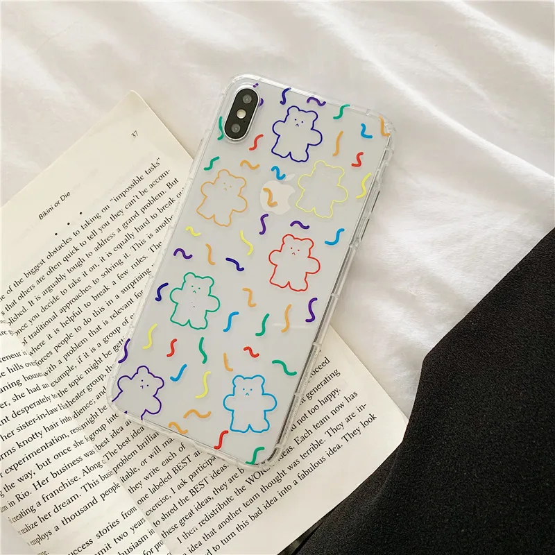 INS Корея супер огонь карамельный цвет медведь чехол для телефона iphone Xs MAX XR X 6 6s 7 8 plus милый волновой точка прозрачный мягкий ТПУ задняя крышка