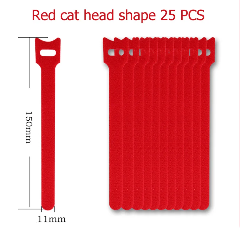 25PCS Red cat head 25 шт. многоразовый шнур Органайзер держатель, крепление кабельные стяжки ремни для наушников телефонов провода обёрточная бумага управляющие - Цвет: 25PCS Red cat head