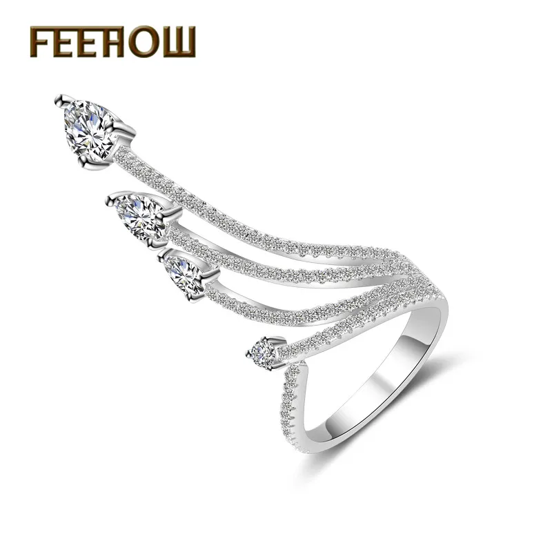 FEEHOW Новый Щепка Цвет кубического циркония кольца Изысканная мода крылья палец