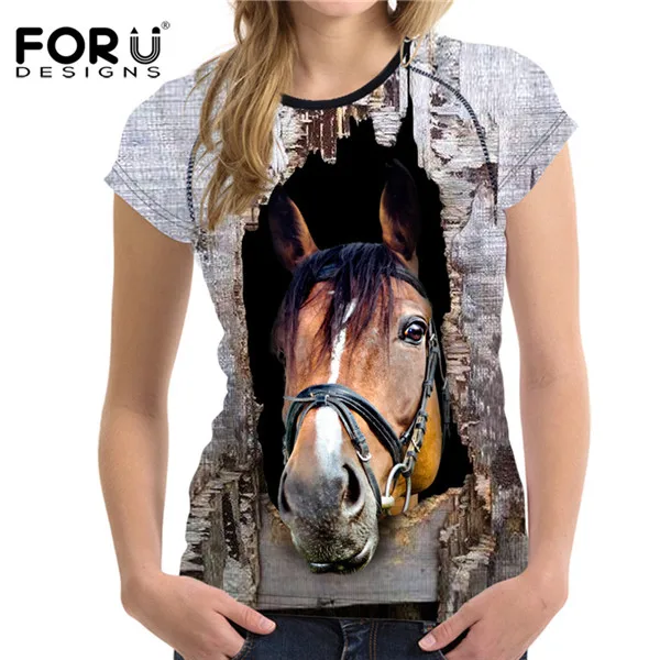 FORUDESIGNS/3D Crazy Horse Женская футболка Летняя Повседневная Женская короткий рукав футболки с животным принтом Женская Удобная футболка - Цвет: C0354BV