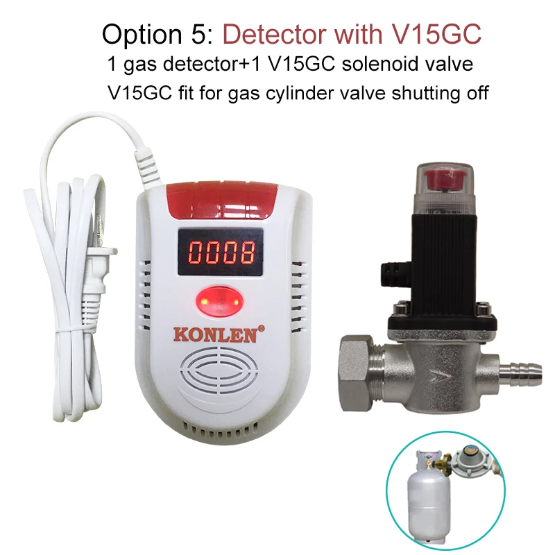 Detector with V15GC Природный газ LPG датчик утечки детектор с электромагнитным клапаном трубопровода Утечки метана цифровой светодиодный сигнал безопасности 12 в беспроводной 433 МГц - Цвет: Detector with V15GC