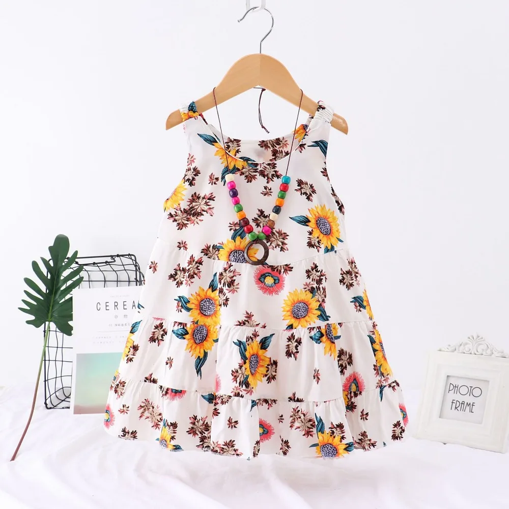 2-6Y baby summer clothes toddler girl dresses 2019 floral dress for kids girls robe fille free children necklace | Детская одежда и