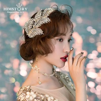 himstory new fashion wedding jewelry full of austrian crystal feather hair comb bridal leaf headpiece bridemaid hair accessories