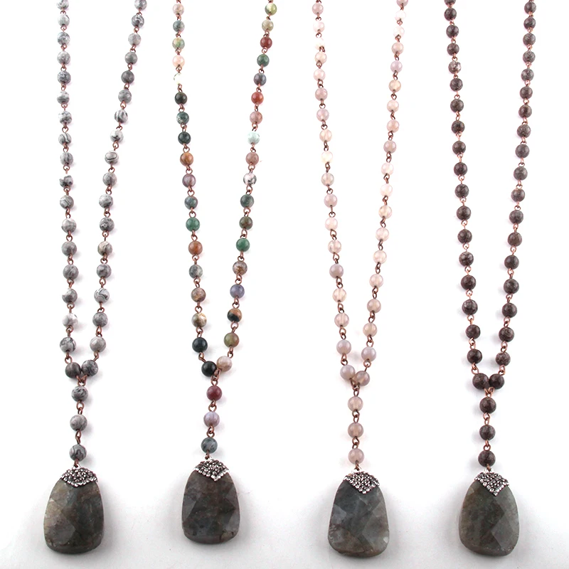 Fashion Bohemian Tribal Jewelry Rosary Chain Handmake Paved Stone Pendant Necklace | Украшения и аксессуары