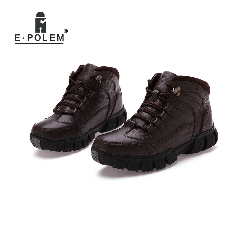 

Genuine Leather Casual Shoes for Men's High-Top Lace-Up Ankle Shoes Solid Black/Brown Flat Shoes Men's Warm Leather Shoes