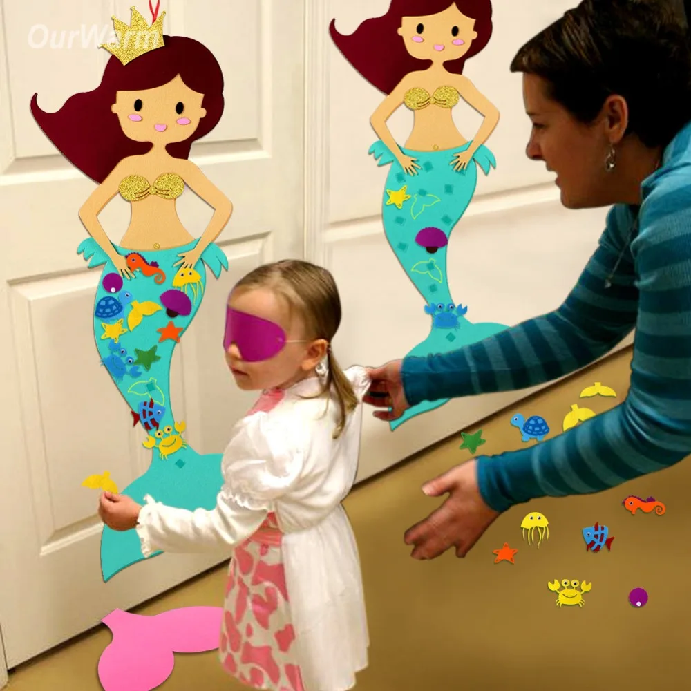 

OurWarm Hawaiian Party Game Pin the Tail on the Mermaid Birthday Party Decorations Kids Educational Toys for Children Room Decor