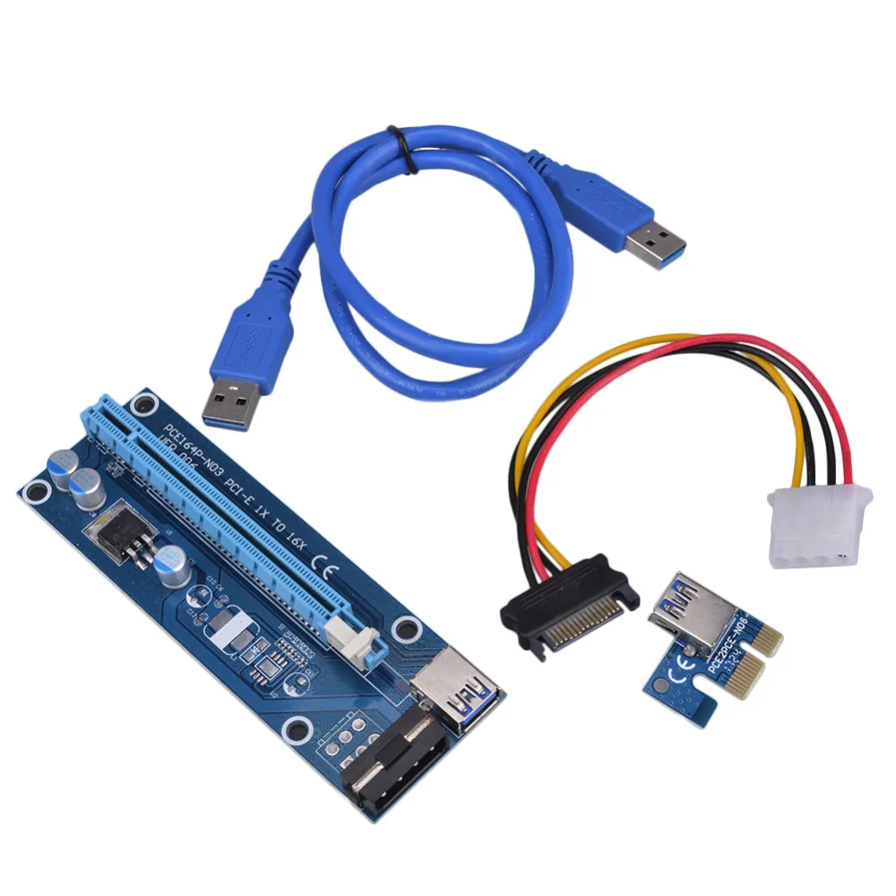 PCIe pci-e PCI Express Riser Card 1x к 16x USB 3.0 кабель SATA 4PIN IDE Molex Питание для btc шахтера горной