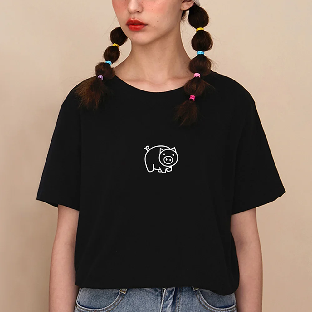

Cute pig print cotton T-Shirt for woman Vegan Casual Funny brand Shirt Graphic Tees summer tops Hipster Tumblr drop ship