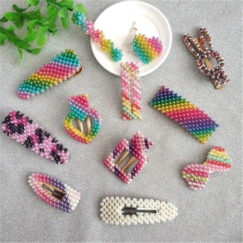 

Rainbow Pearl Hair Pin Metal Gold Hairgrips Women Beads Hair Clip Snap Barrette Sticks Hair Pins Accessories For Girls