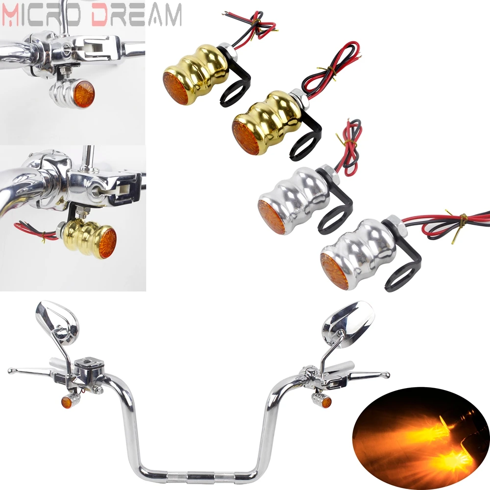 

Мотоциклетные передние вспомогательные светодиодные указатели поворота Янтарный мигалка свет для Harley Кафе Racer Yamaha Honda мини бар крепление л...