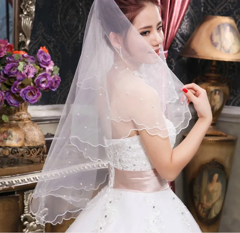 

New Arrival White Ivory Short Veil Cheap wedding accessories Welon veu de noiva Bridal Veil 2021 sluier bridal accessories