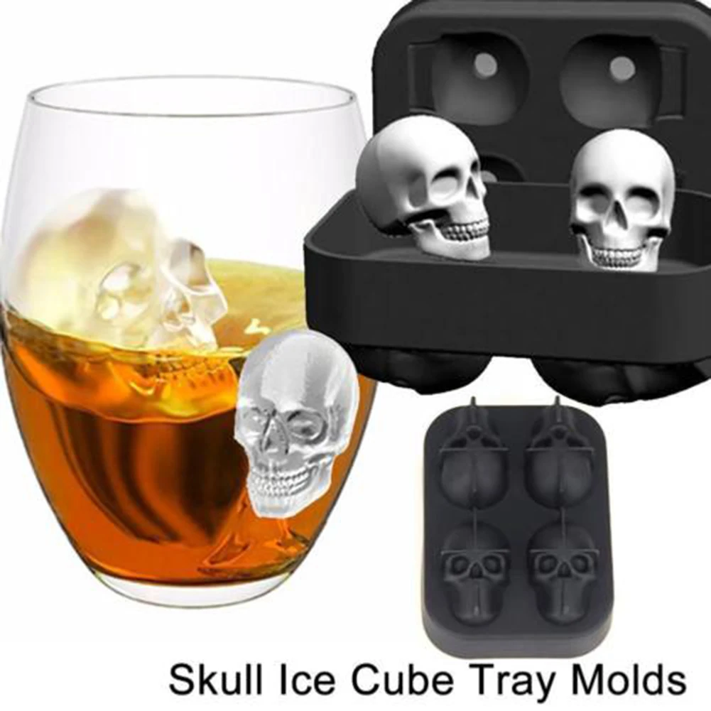 Yolala Хэллоуин гибкие 3D череп Силиконовые Ice Cube Плесень лоток делает четыре