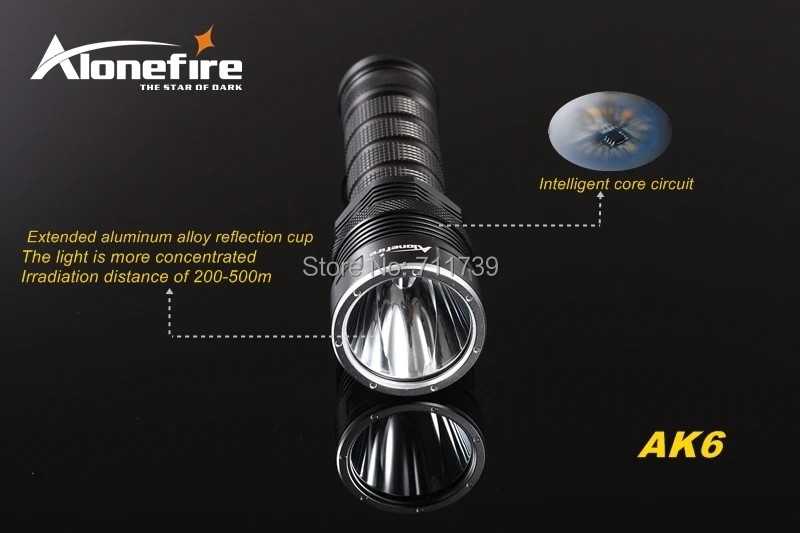 AloneFire AK6 CREE XM-L2 LED 5 режимов супер верхний луч облучения фонарик для 26650