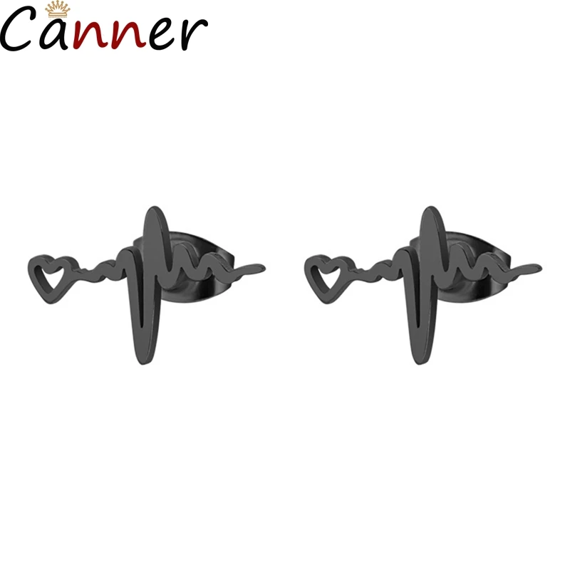 CANNER 1 пара серьги-гвоздики из ЭКГ серьги-спирали с сердцебиением для женщин