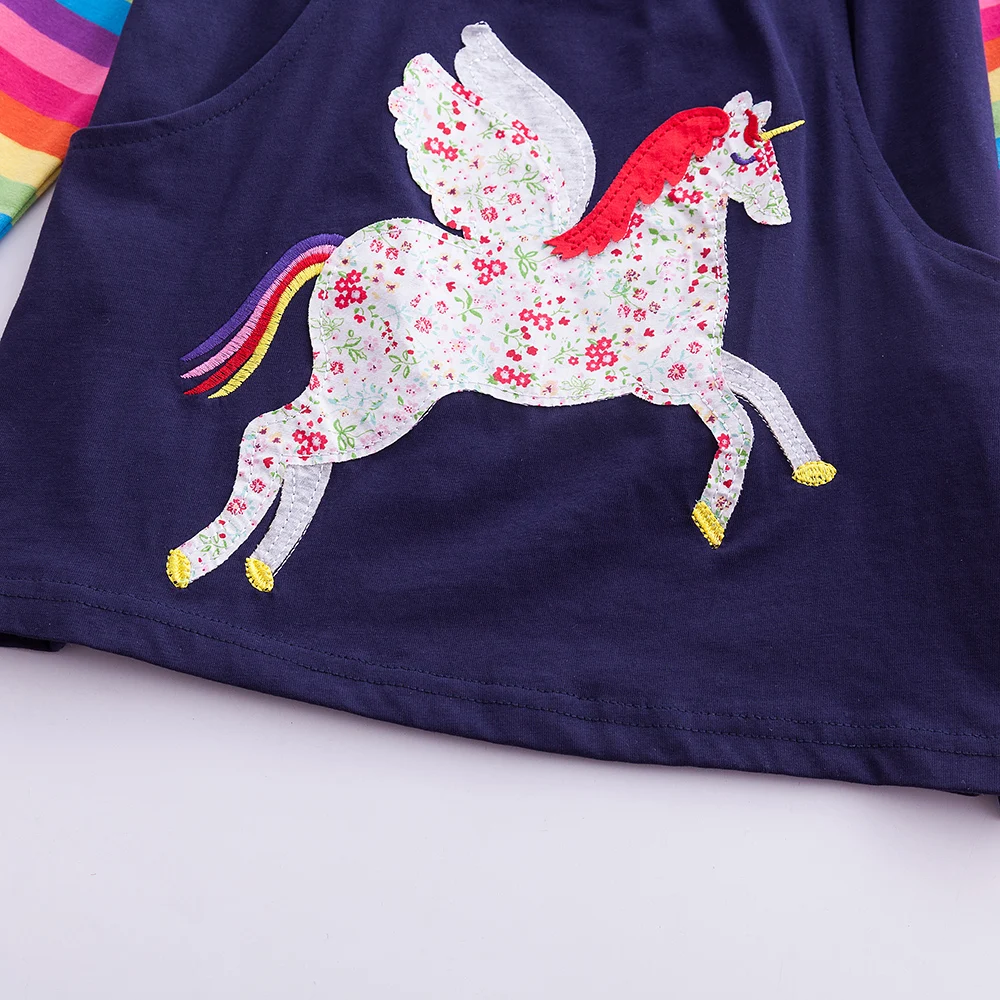 Girl Dress Spring and Autumn Baby Cotton Clothes Unicorn Embroidered Round Neck Long Sleeve Princess | Детская одежда и обувь