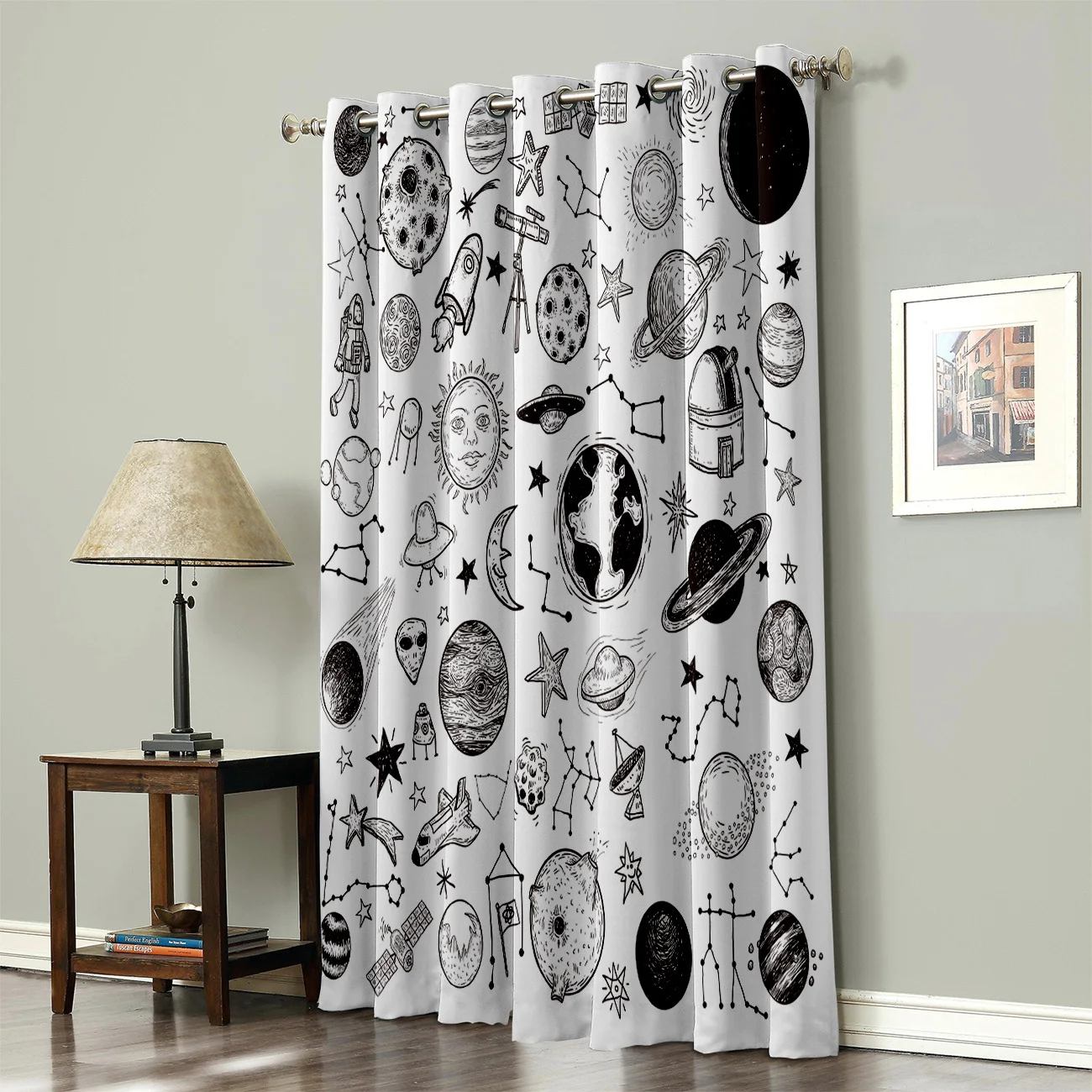 CoCoHouse Cartoon Planet Sketch Sun Globe Window Curtains Dark Blinds Bathroom Bedroom Kitchen Indoor Fabric | Дом и сад