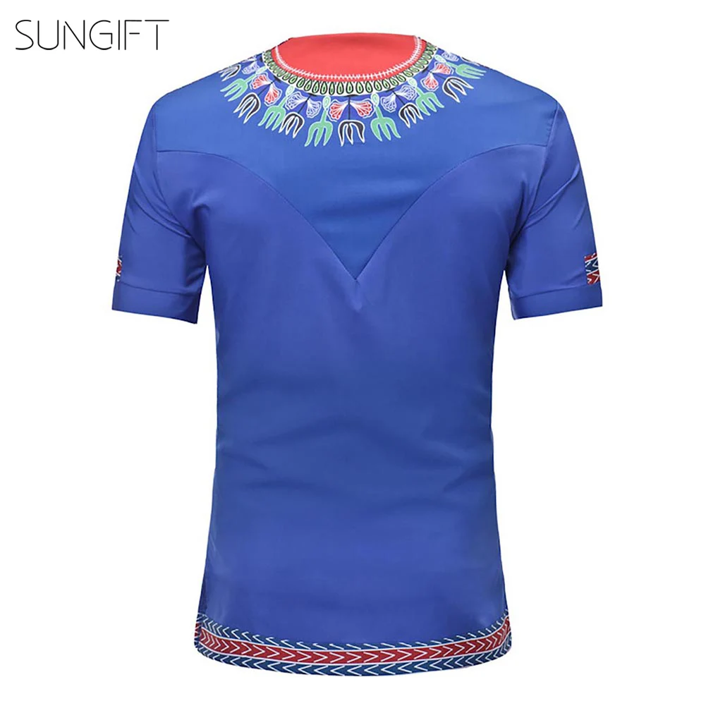 SUNGIFT Африканский Мужской Топ Дашики с коротким рукавом мужская футболка