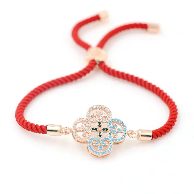 BPPCCR Minimalism Micro Inlay CZ Lucky Four Leaf Clover Couples Bracelet For Men Women Red Thread Shamrock Bracelets Jewelry | Украшения и