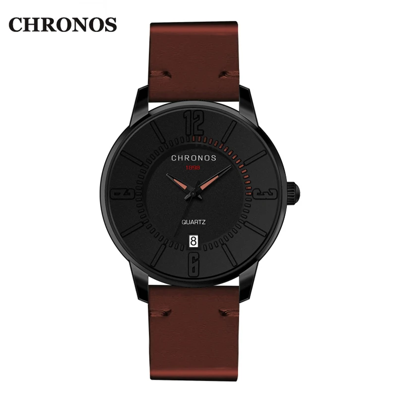 CHRONOS Fashion Brown Quartz Watch Luxury Brand Sports Watches Alloy Men Watch Leather Strap Waterproof Watch Men's Watch 2019 redfire coffee brown walnut wood men watch brown genuine leather watch strap casual wooden mens watches digital round dial