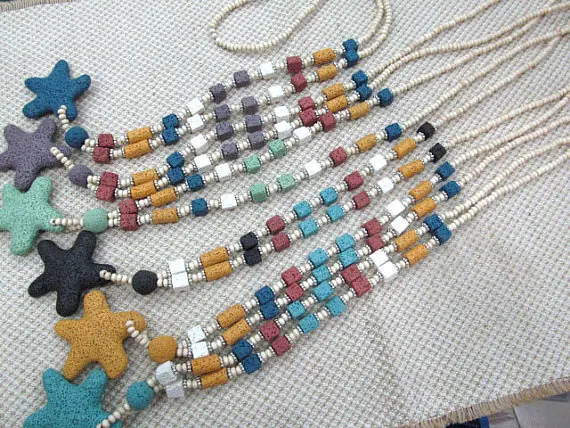 

high quality 5strands Assoremnt Long Necklace Lava Volcanic Gem Triangle Butterfly Fish Animals star heart mixed color chain