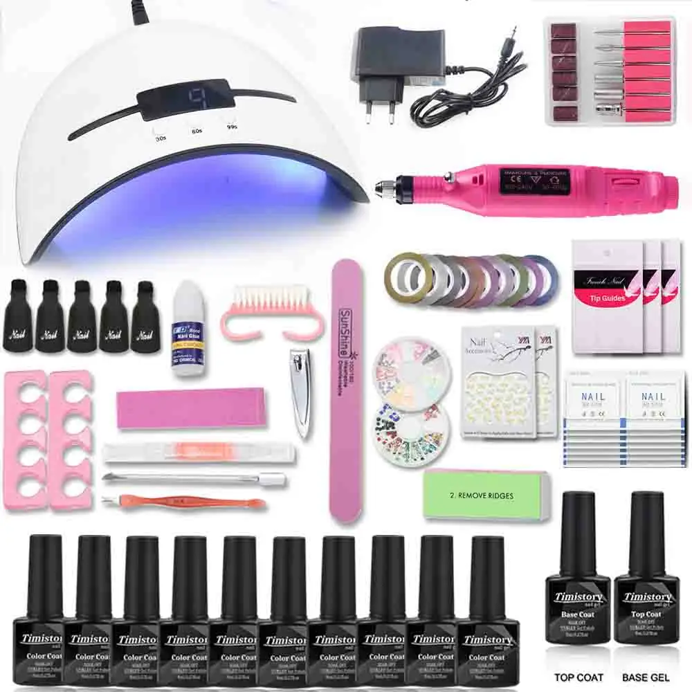 36W-lamp-set 10 цветов Гель-лак для ногтей, Лаки польский маникюрный набор с УФ-светодиодный светильник, Электрический Фрезер для ногтей, сверлильный станок, инструменты для маникюра, маникюрных наборов - Цвет: 36W-lamp-set