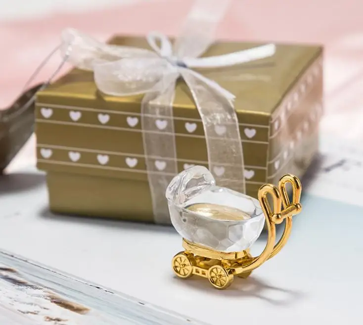 100 pcs Keuze Crystal Goud en Clear Kinderwagen Golden Thema Bruiloft Baby Party Souvenir &amp Gift | Дом и сад