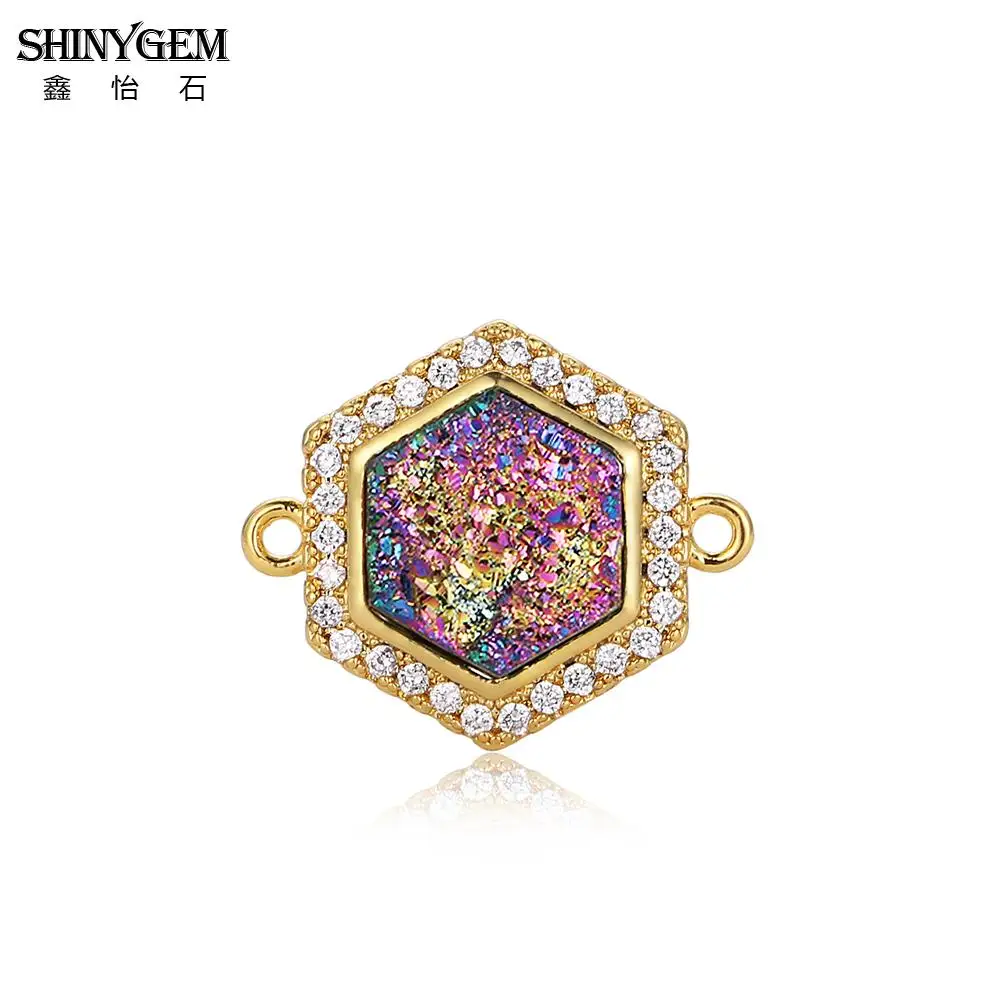 SHINYGEM шестиугольник Druzy камень разъемы позолота небольшой талисман Разъемы для DIY