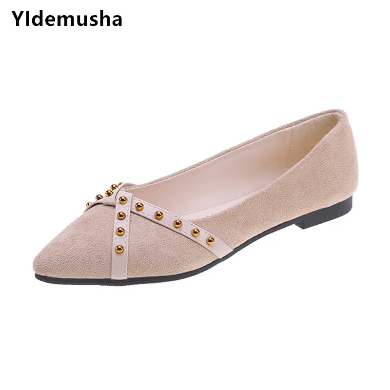 YIdemusha/новая обувь Женские однотонные балетки из флока на плоской подошве Модные