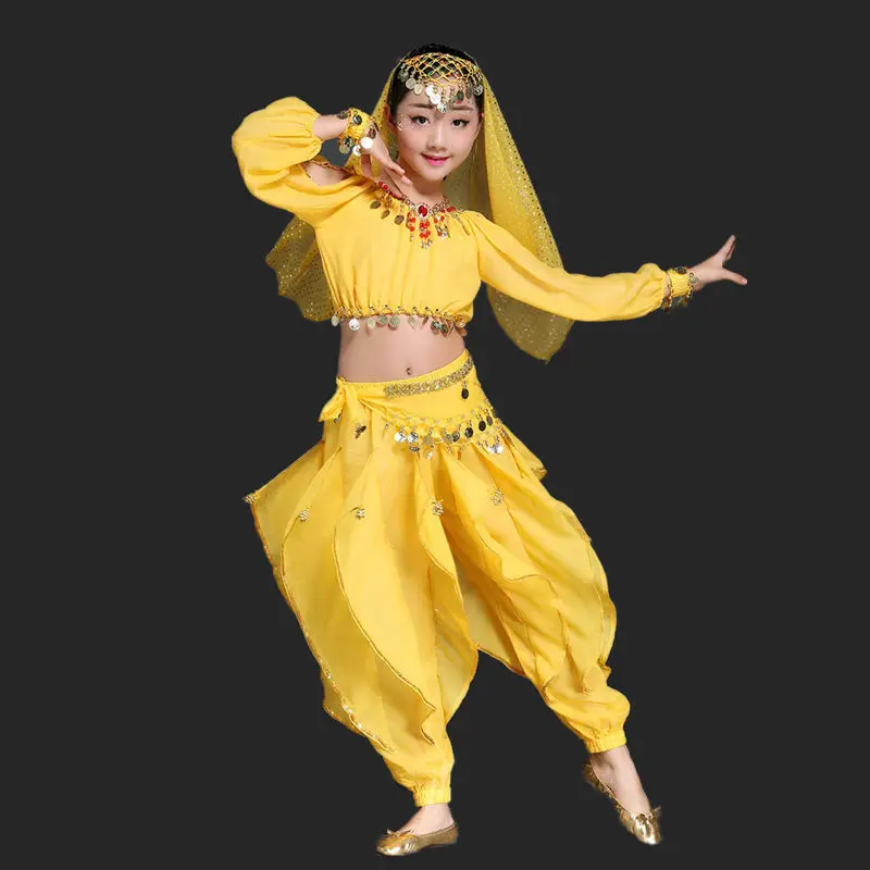 Детский индийский костюм для танца живота комплект из 5 предметов (Топ пояс брюки