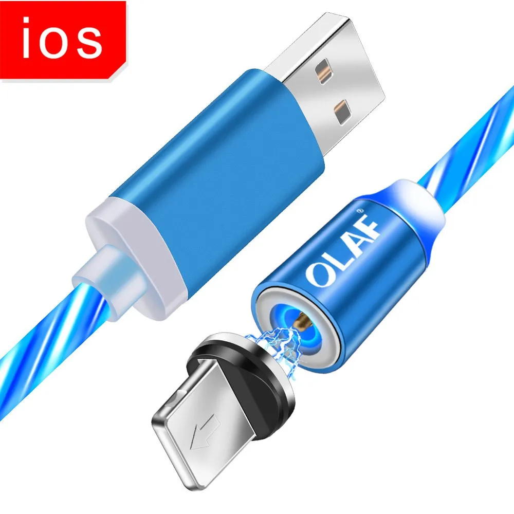Blue ISO Олаф сверкающий Блестящий Магнитный кабель для быстрой зарядки светодиодный кабель микротипа для Iphone 7 8 Plus X XR XS Max для Xiaomi Redmi Note 7 - Цвет: Blue ISO