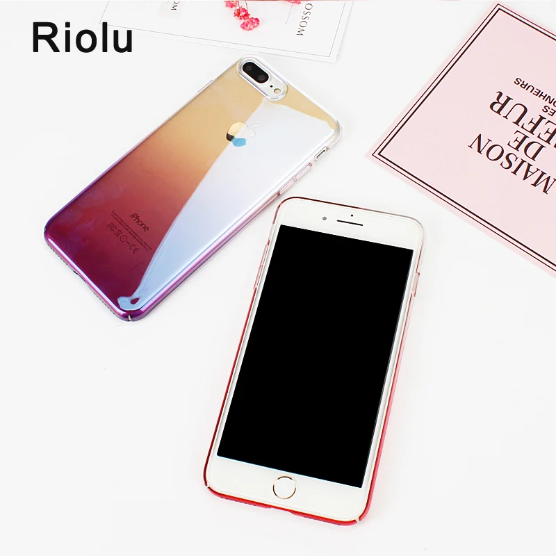 Colorful Cases For iPhone 6 6S Hard Ultra thin Luxury Cover 7 Plus Clear Case Color Gradient Phone Shell Blue Ray |