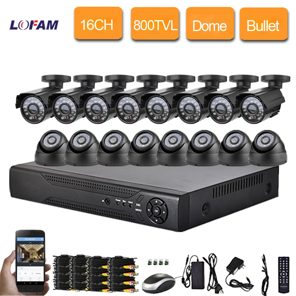Камера видеонаблюдения LOFAM купольная инфракрасная камера 16 каналов 1080P HDMI DVR