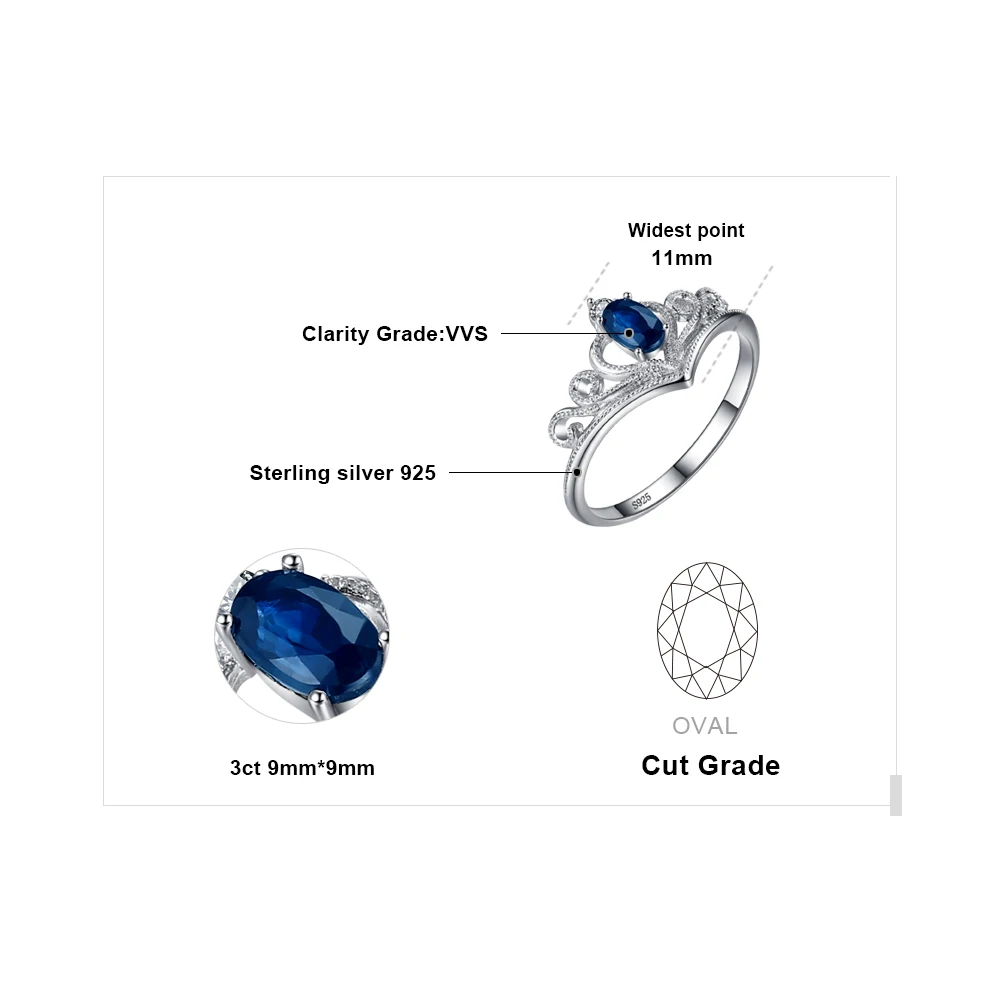 JewelryPalace Корона 0.3ct Овальный Подлинная сапфирами Обручение Юбилей Promise Ring 925