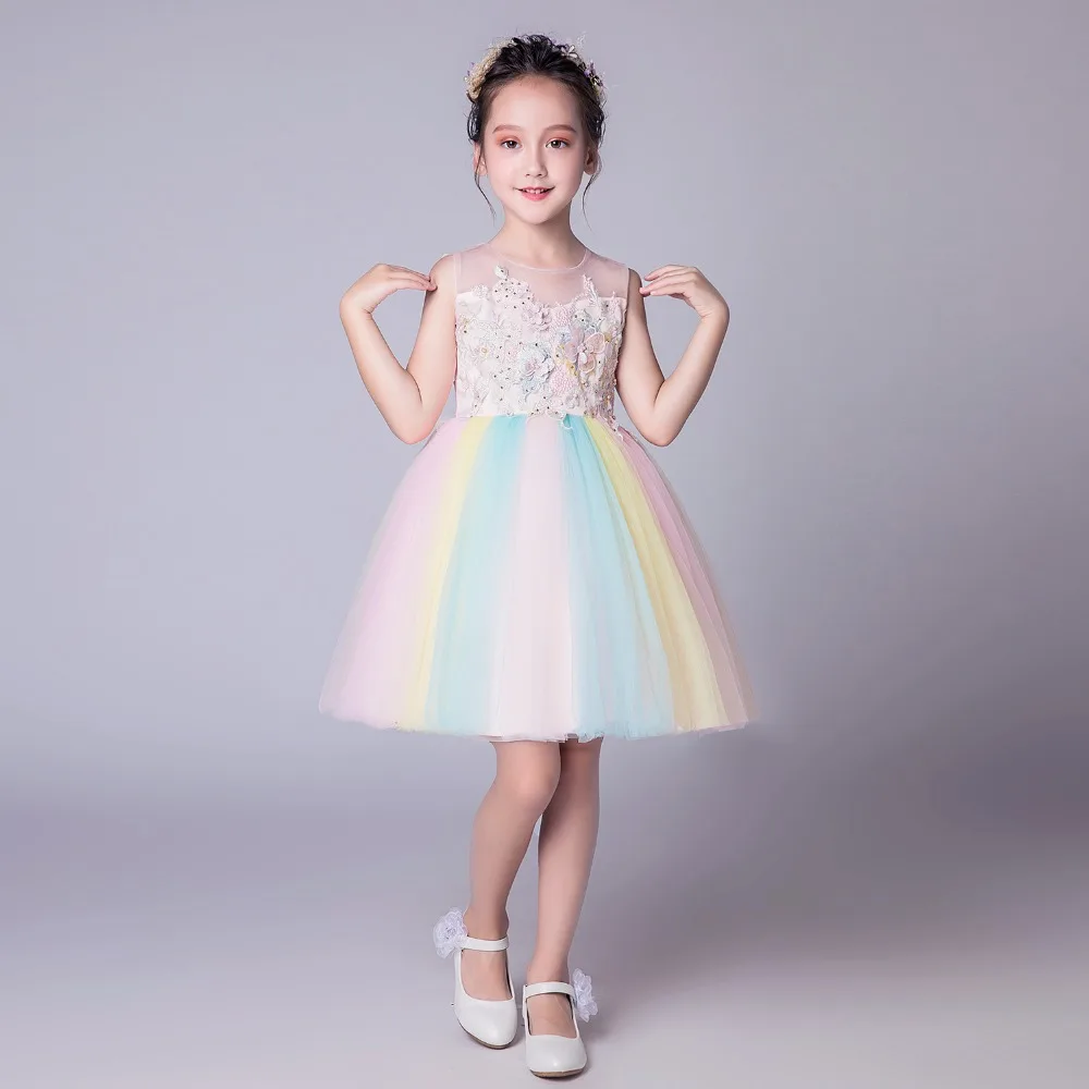 Colorful rainbow dress for teens girl elegant princess birthday and wedding of honor large sizes ceremony | Детская одежда и обувь