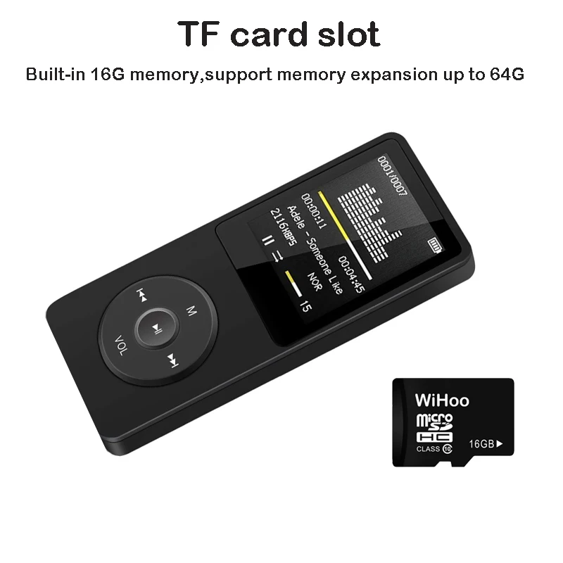 WiHoo 16G MP3 плеер без потерь Звук Музыкальный с FM радио видео проигрыватель