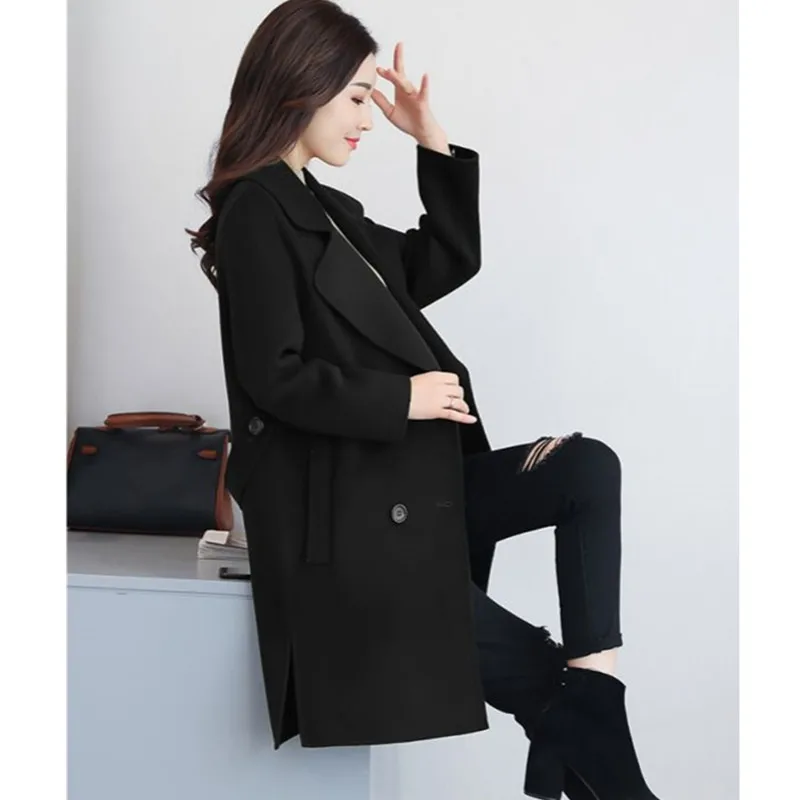 

UHYTGF New Fashion Double-faced Wool Coat Winter Jacket Womens Long double breasted Woolen Jacket Plus size Outerwear Ladies 856