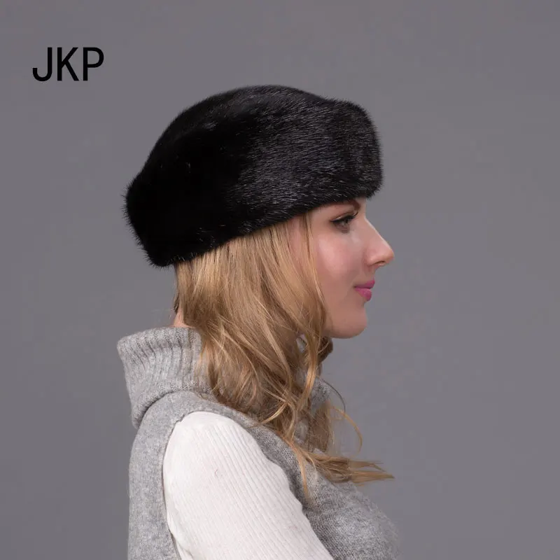JKP 2018 100% новая настоящая черная норковая меховая шапка с капюшоном женские