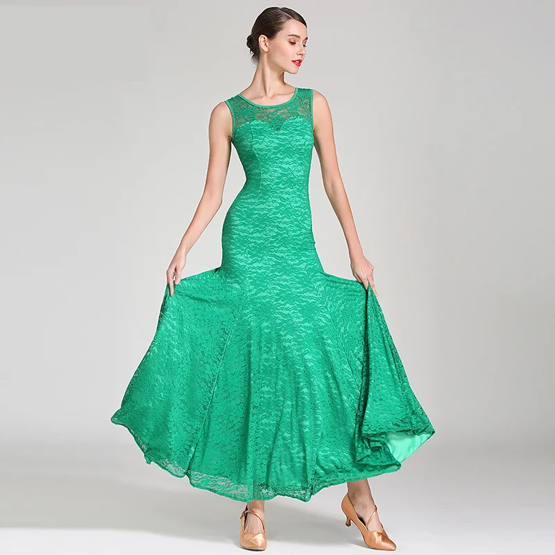 

Standard Ballroom Dance Dresses 2019 High Quality Lace sleeveless Flamenco Dancing Skirt Women Cheap Stage Waltz Ballroom Dress