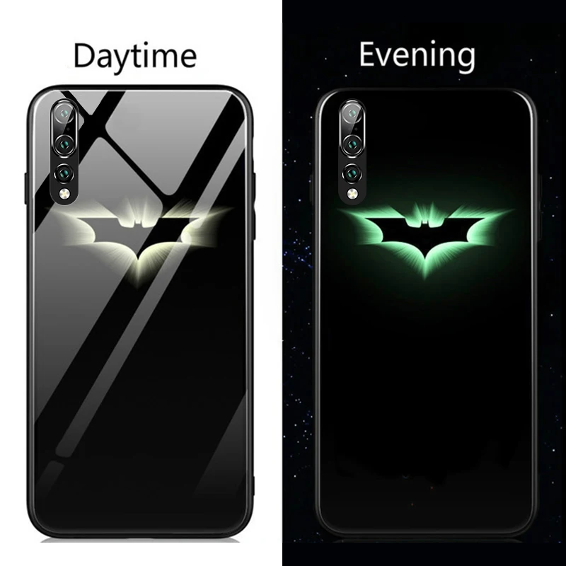 Coque чудо-яд светящийся стеклянный чехол для телефона huawei P30 P20 Pro Lite P10 Plus Honor 10 9 9X 8X i Железный человек Бэтмен чехол Funda - Цвет: Batman