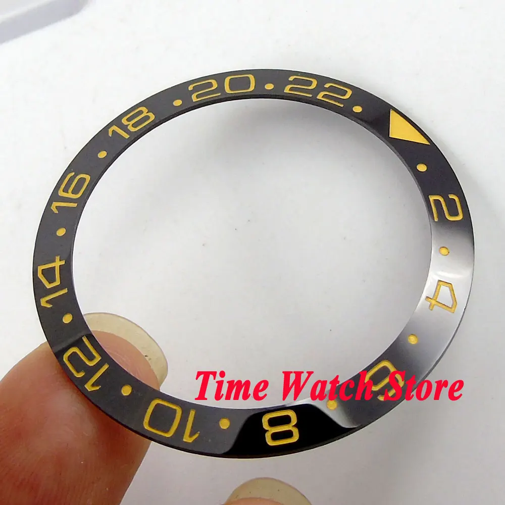 38 мм Высокое качество черный керамический ободок желтые отметки для мужских