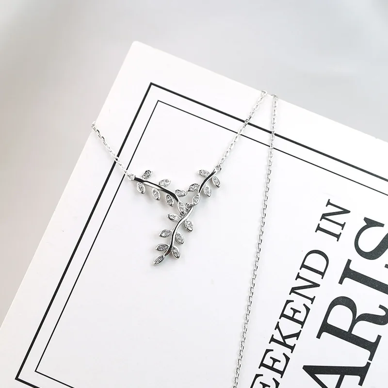 Серебряная цепочка колье argent sterling kettingen voor vrouwen collares mujer femme pendulo leaf Подвеска Ожерелье чокер