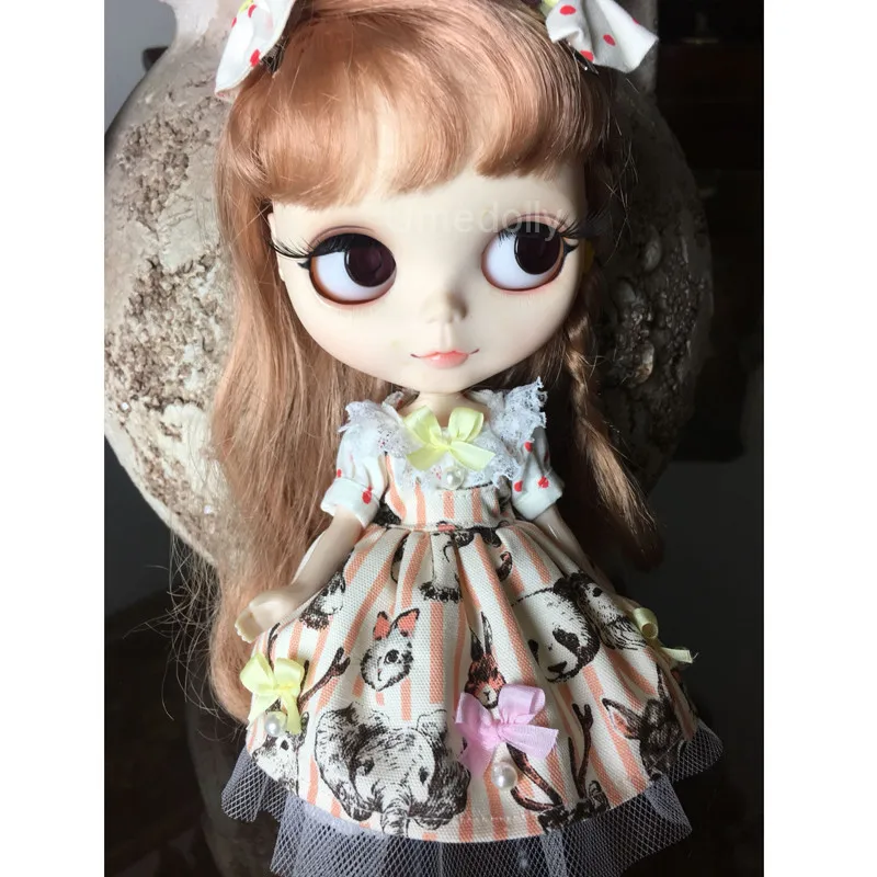 Handemade 1 комплект милый головной убор + платье с животным узором для Blyth Azone Licca 1/6 BJD