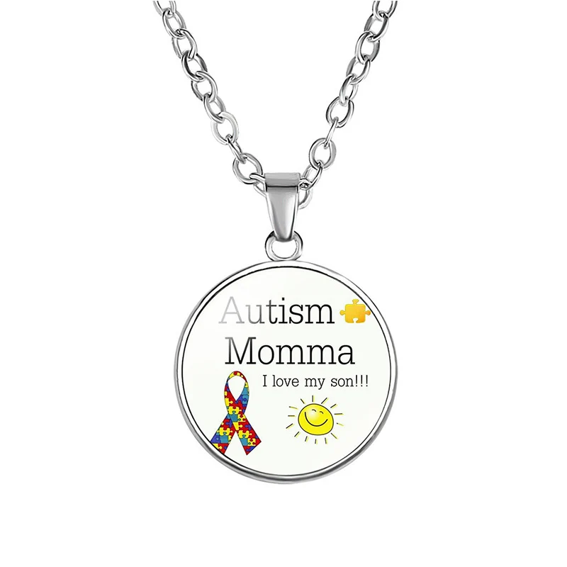 10 шт., Autism Momma I Love My Son Ribbon Association Sunshine Smile стеклянный подвесной брелок, цепочка, ожерелье, женские Украшения, подарок