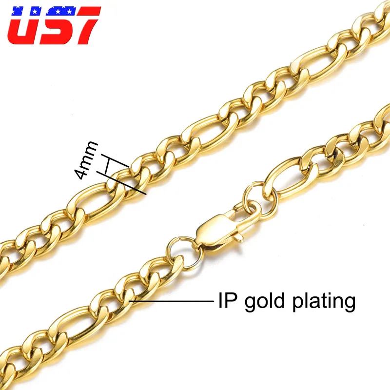 gold color 4mm US7 Фигаро Цепь 4 мм ожерелье из нержавеющей стали для мужчин и женщин 6 мм звено цепи ожерелье s Мода хип хоп ювелирные изделия Прямая - Окраска металла: gold color 4mm